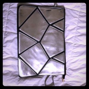 Metallic leather clutch and shoulder bag